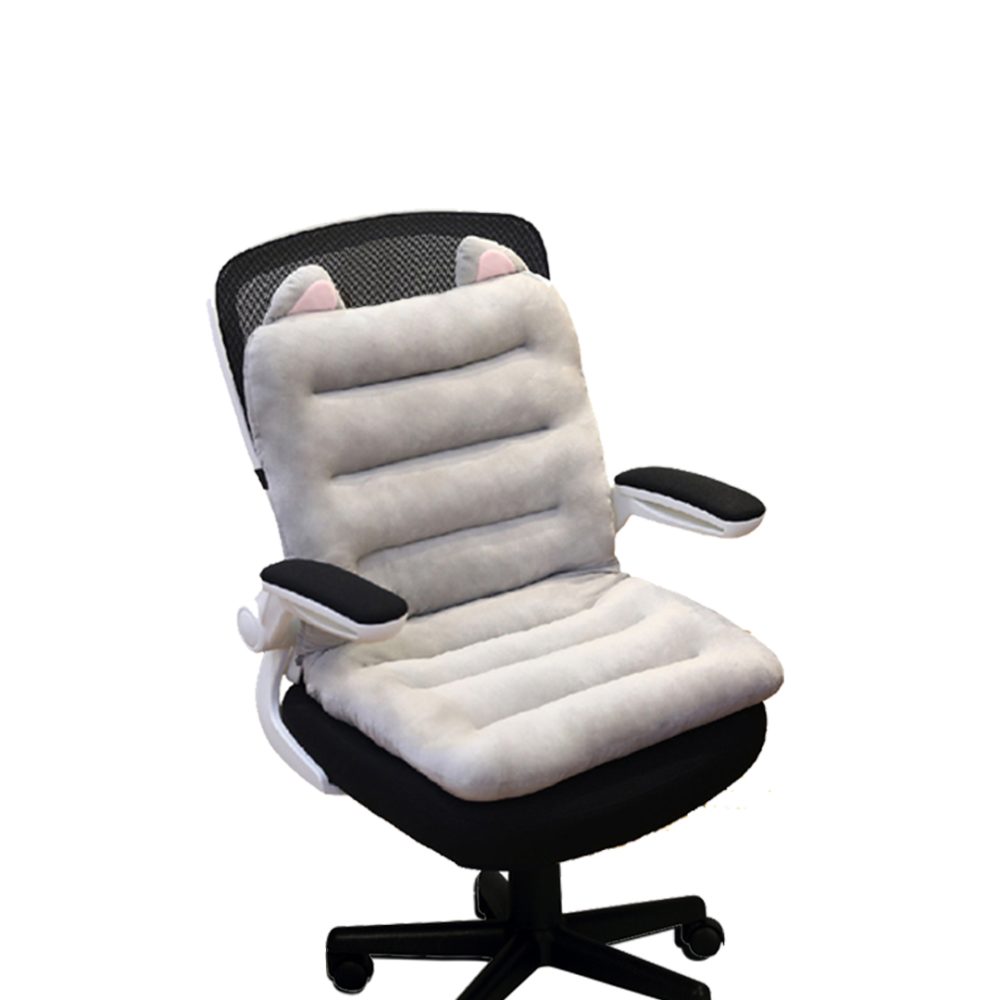 1-SOGA Grey One Piece Siamese Cushion Office Sedentary Butt Mat Back Waist Chair Support Home Decor With Cat Ears