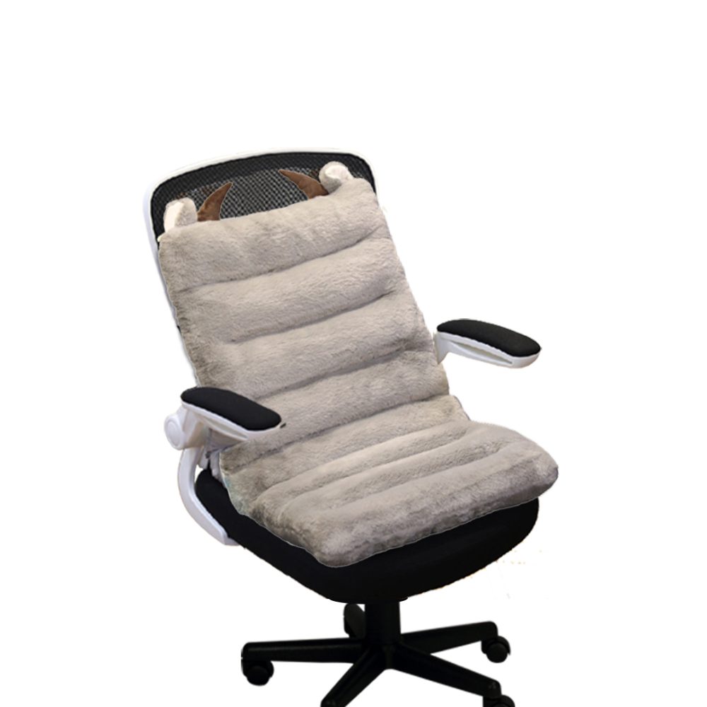 1-SOGA Grey One Piece Siamese Cushion Office Sedentary Butt Mat Back Waist Chair Support Home Decor With Buffalo Ears