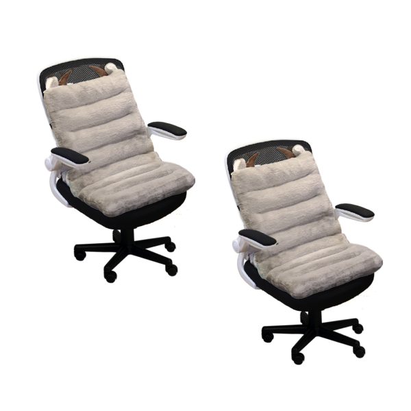 1-SOGA 2X Grey One Piece Siamese Cushion Office Sedentary Butt Mat Back Waist Chair Support Home Decor With Buffalo Ears