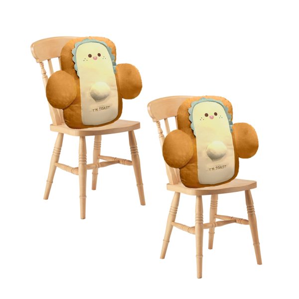 1-SOGA 2X 48cm Cute Face Toast Bread Cushion Stuffed Car Seat Plush Cartoon Back Support Pillow Home Decor