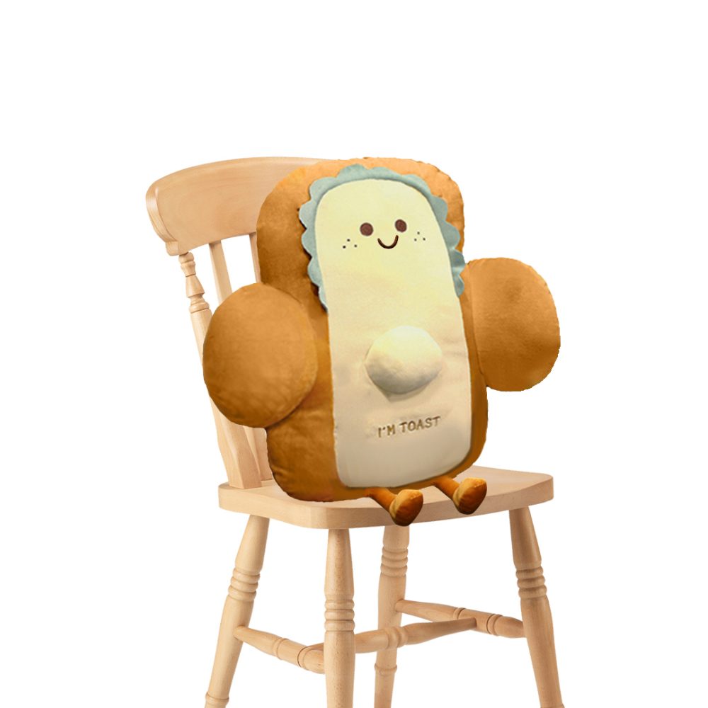 1-SOGA 58cm Cute Face Toast Bread Cushion Stuffed Car Seat Plush Cartoon Back Support Pillow Home Decor