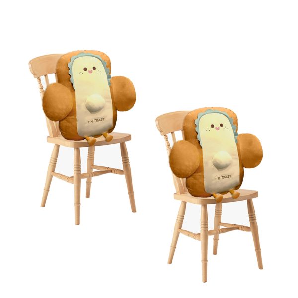 1-SOGA 2X 58cm Cute Face Toast Bread Cushion Stuffed Car Seat Plush Cartoon Back Support Pillow Home Decor