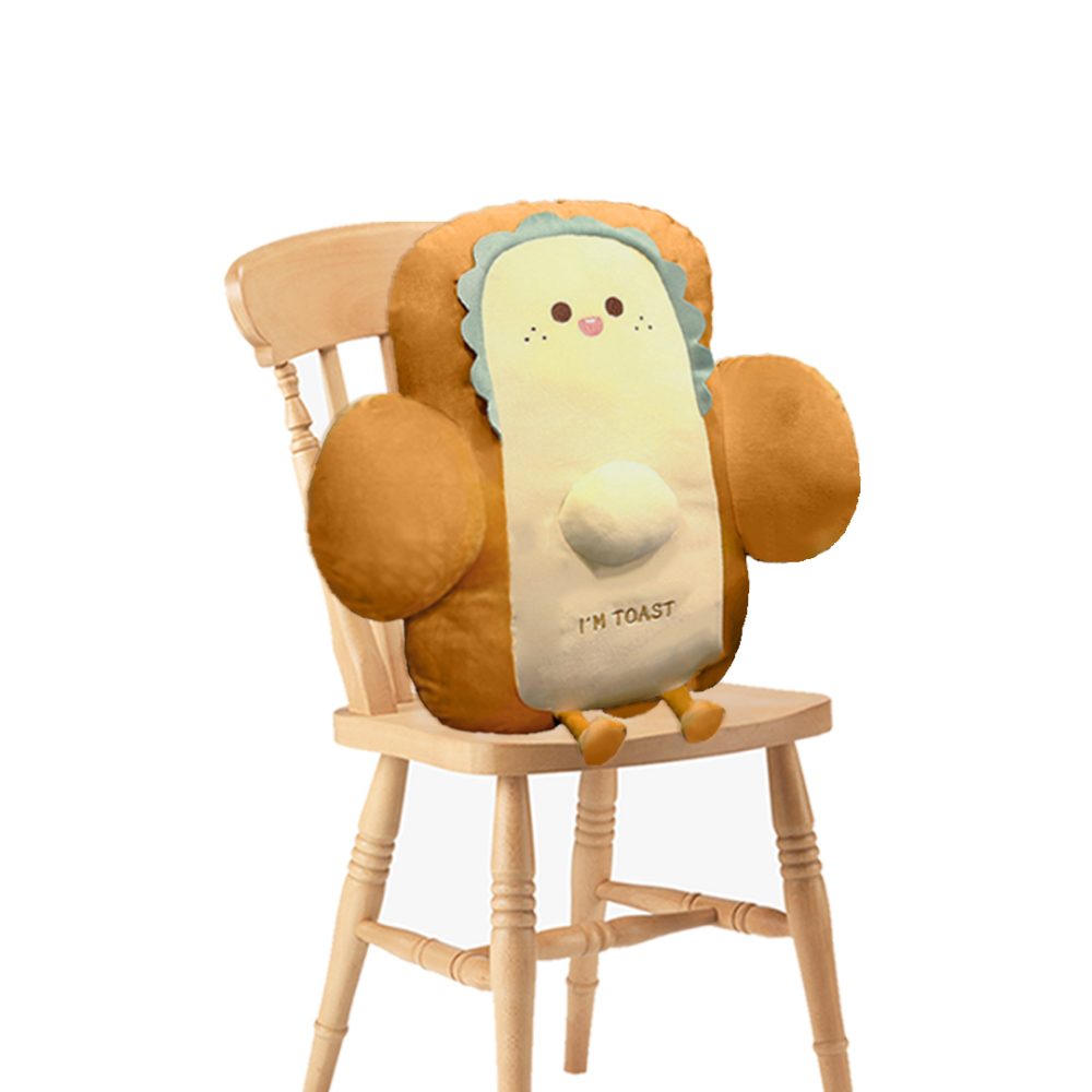 1-SOGA 58cm Smiley Face Toast Bread Cushion Stuffed Car Seat Plush Cartoon Back Support Pillow Home Decor