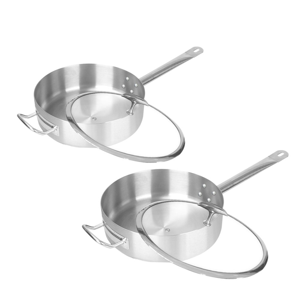 1-SOGA 2X 28cm Stainless Steel Saucepan Sauce pan with Glass Lid and Helper Handle Triple Ply Base Cookware