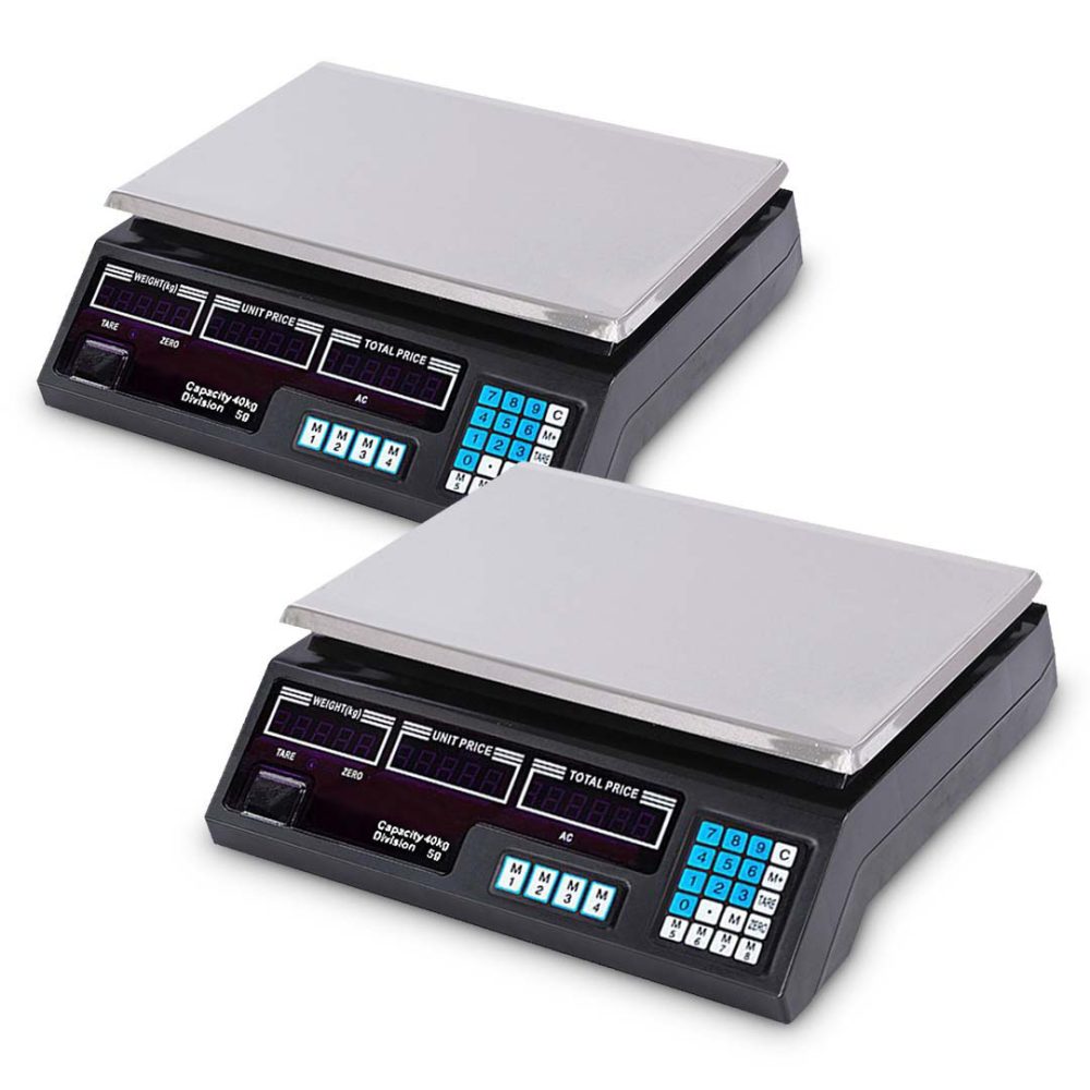 1-SOGA 2x Digital Commercial Kitchen Scales Shop Electronic Weight Scale Food 40kg/5g
