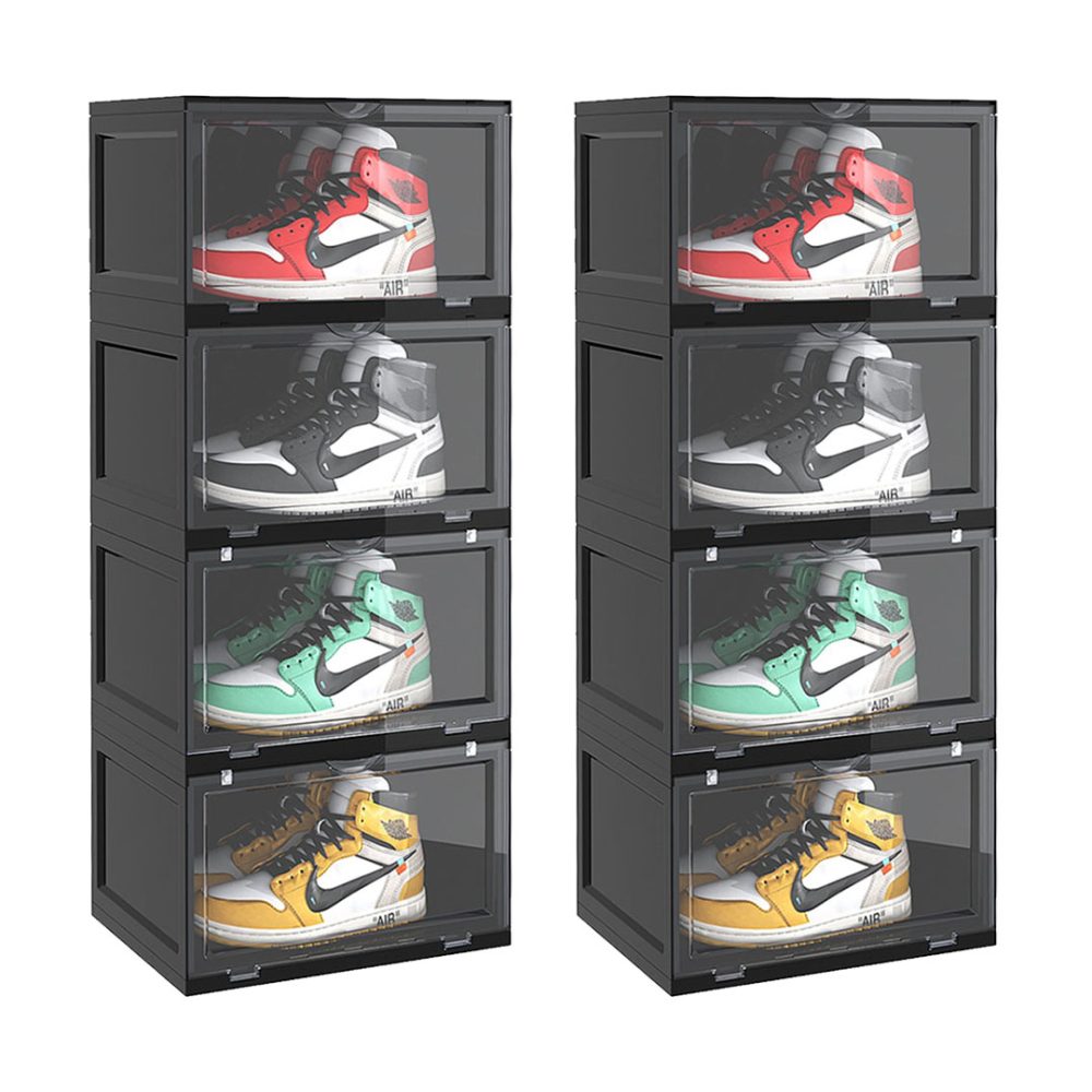 1-SOGA 2X 4 Tier Black Portable Shoe Organiser Sneaker Footwear Folding Plastic Bin Stackable Storage Box with Magnetic Door 1-SOGA 2X 4 Tier Black Portable Shoe Organiser Sneaker Footwear Folding Plastic Bin Stackable Storage Box with Magnetic Door