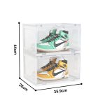 4-SOGA 2 Tier Transparent Portable Shoe Organiser Sneaker Footwear Folding Plastic Bin Stackable Storage Box with Magnetic Door