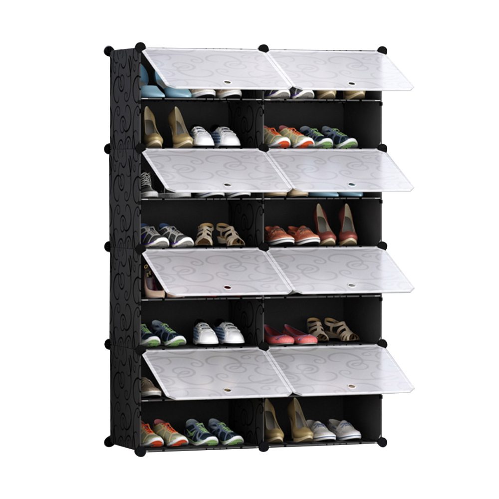 1-SOGA 8 Tier 2 Column Shoe Rack Organizer Sneaker Footwear Storage Stackable Stand Cabinet Portable Wardrobe with Cover