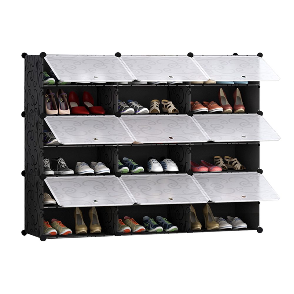 1-SOGA 6 Tier 3 Column Shoe Rack Organizer Sneaker Footwear Storage Stackable Stand Cabinet Portable Wardrobe with Cover