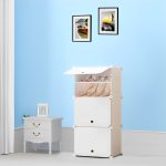 3-SOGA 5 Tier White Shoe Rack Organizer Sneaker Footwear Storage Stackable Stand Cabinet Portable Wardrobe with Cover