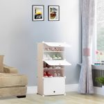 5-SOGA 5 Tier White Shoe Rack Organizer Sneaker Footwear Storage Stackable Stand Cabinet Portable Wardrobe with Cover