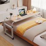 2-SOGA 140x45cm Wood Cross Bed Movable Desk Table w/ Adjustable Length & Height