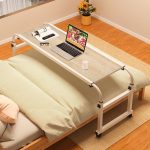 3-SOGA 140x45cm Wood Cross Bed Movable Desk Table w/ Adjustable Length & Height