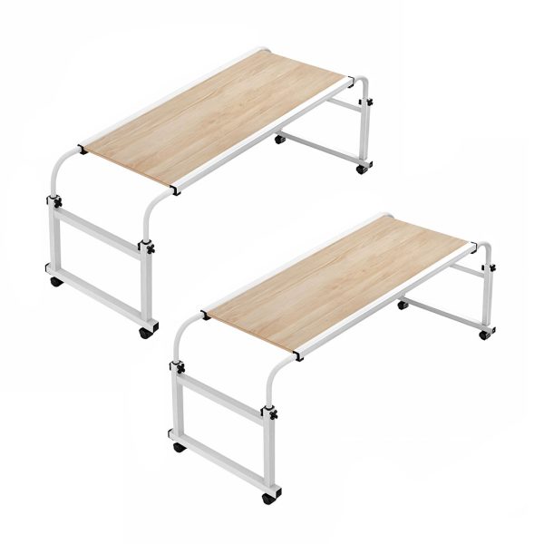 1-SOGA 2X 140x45cm Wood Cross Bed Movable Desk Table w/ Adjustable Length & Height
