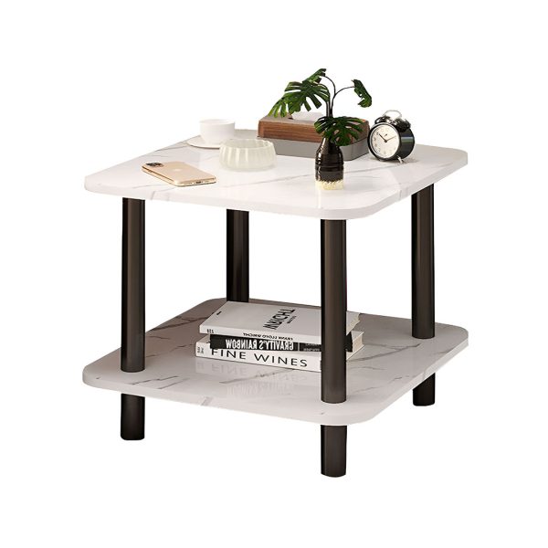 1-SOGA 60cm White Ceramic Side Table Stone Pattern Modern Design with Metal Legs