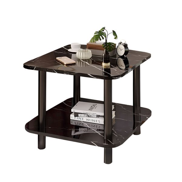 1-SOGA 70cm Black Ceramic Side Table Stone Pattern Modern Design with Black Metal Legs