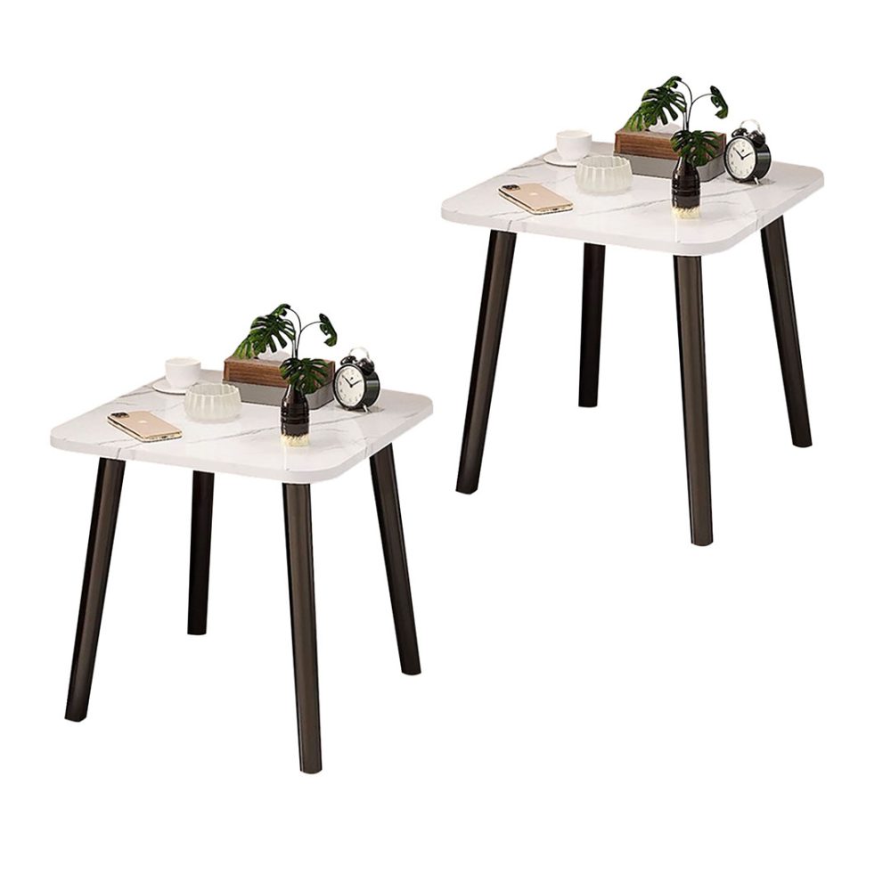 1-SOGA 2X 40cm White Ceramic Table Stone Pattern Compact Modern Design with Black Metal Legs 1-SOGA 2X 40cm White Ceramic Table Stone Pattern Compact Modern Design with Black Metal Legs