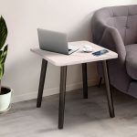 3-SOGA 2X 40cm White Ceramic Table Stone Pattern Compact Modern Design with Black Metal Legs