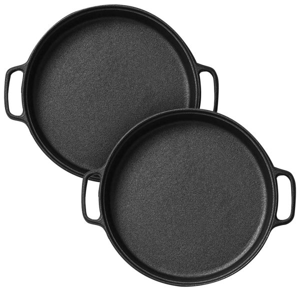 1-SOGA 2X Cast Iron 35cm Frying Pan Skillet Coating Steak Sizzle Platter