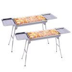 1-SOGA 2X Skewers Grill with Side Tray Portable Stainless Steel Charcoal BBQ Outdoor 6-8 Persons