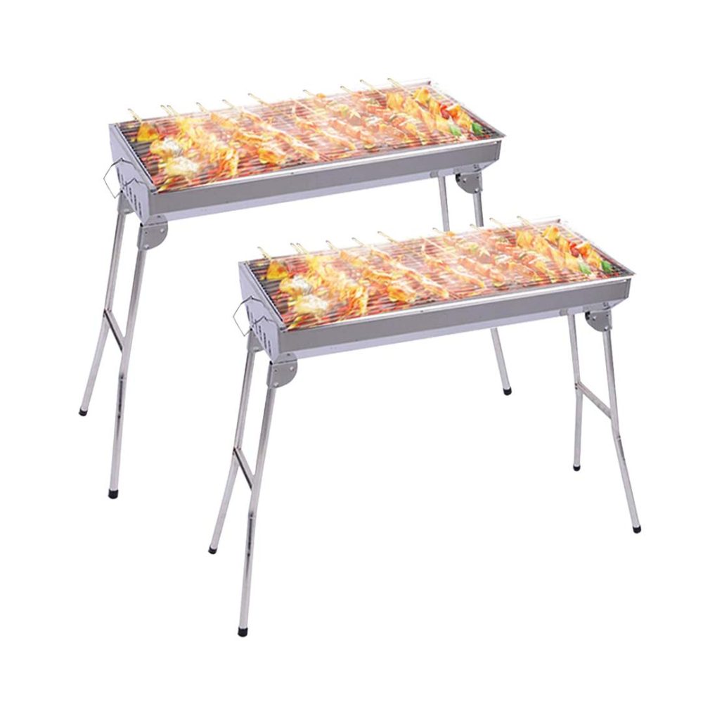 1-SOGA 2X Skewers Grill Portable Stainless Steel Charcoal BBQ Outdoor 6-8 Persons