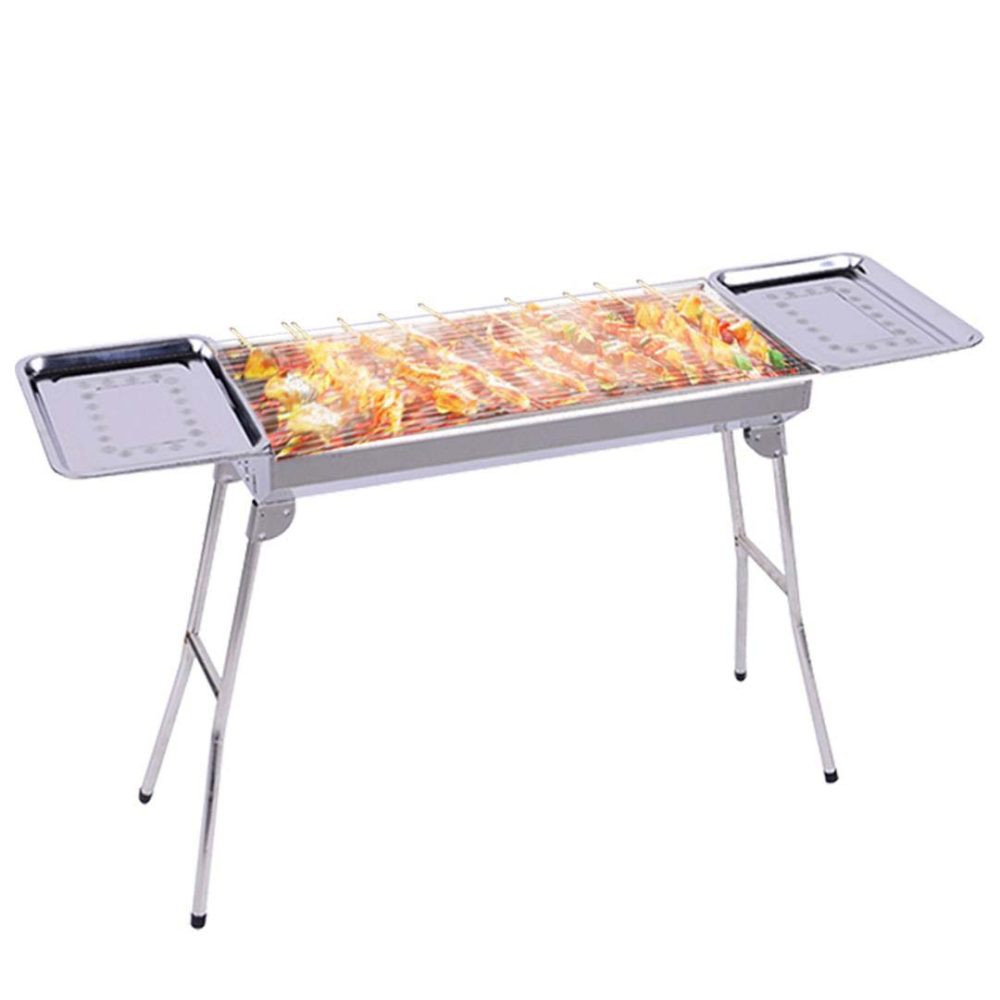 1-SOGA Skewers Grill with Side Tray Portable Stainless Steel Charcoal BBQ Outdoor 6-8 Persons