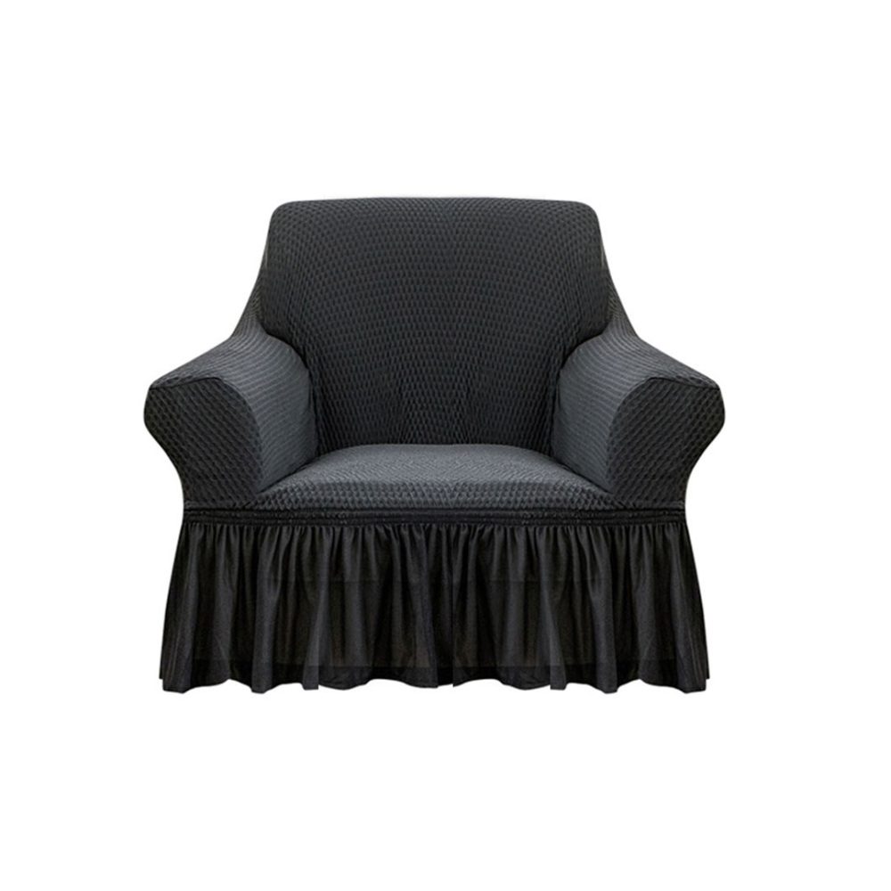 1-SOGA 1-Seater Dark Grey Sofa Cover with Ruffled Skirt Couch Protector High Stretch Lounge Slipcover Home Decor