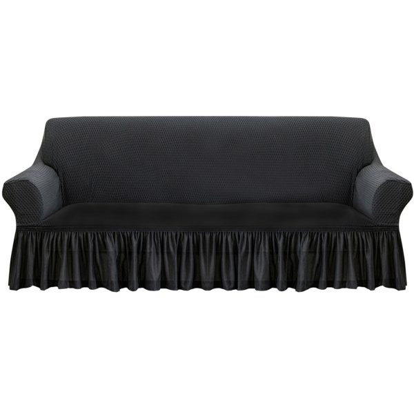 1-SOGA 4-Seater Dark Grey Sofa Cover with Ruffled Skirt Couch Protector High Stretch Lounge Slipcover Home Decor