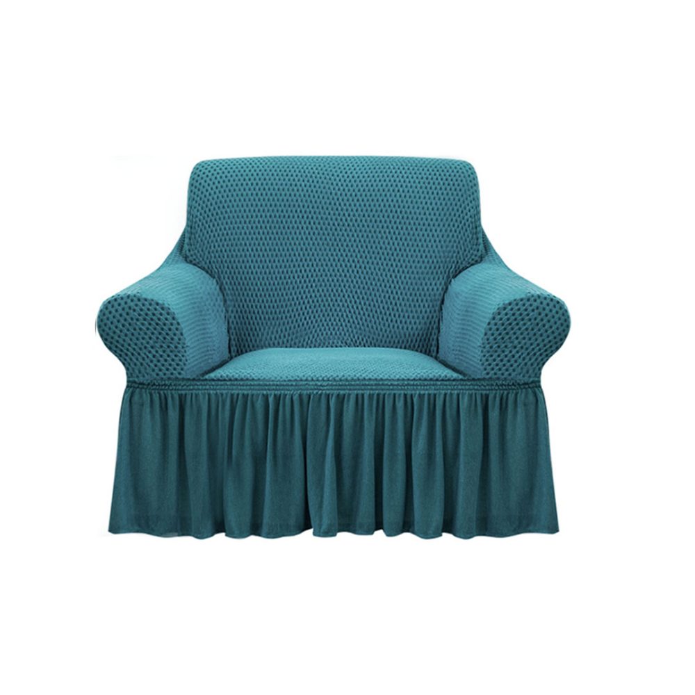 1-SOGA 1-Seater Blue Sofa Cover with Ruffled Skirt Couch Protector High Stretch Lounge Slipcover Home Decor
