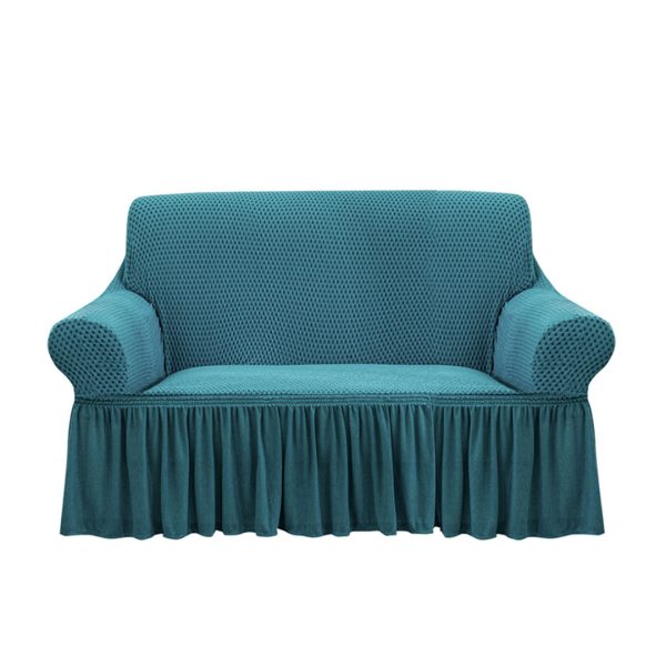 1-SOGA 2-Seater Blue Sofa Cover with Ruffled Skirt Couch Protector High Stretch Lounge Slipcover Home Decor