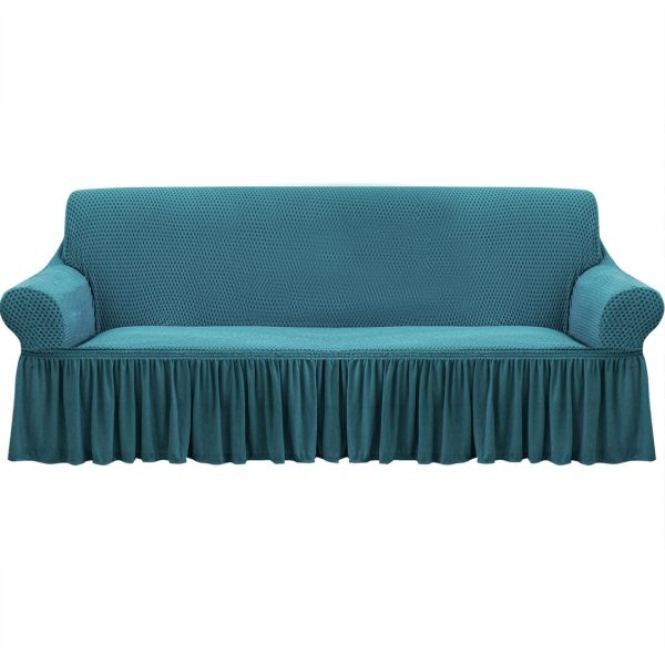 1-SOGA 4-Seater Blue Sofa Cover with Ruffled Skirt Couch Protector High Stretch Lounge Slipcover Home Decor