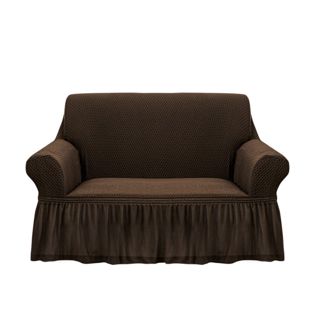 1-SOGA 2-Seater Coffee Sofa Cover with Ruffled Skirt Couch Protector High Stretch Lounge Slipcover Home Decor