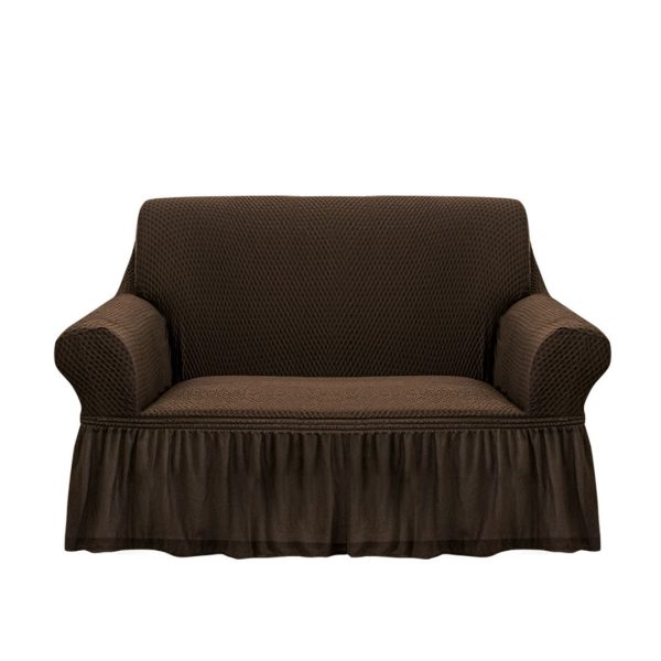 1-SOGA 2-Seater Coffee Sofa Cover with Ruffled Skirt Couch Protector High Stretch Lounge Slipcover Home Decor