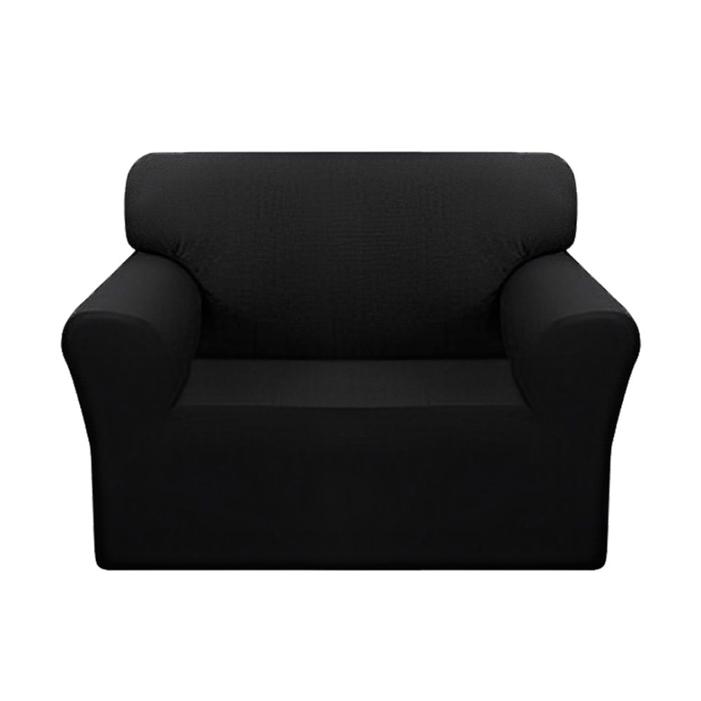 1-SOGA 1-Seater Black Sofa Cover Couch Protector High Stretch Lounge Slipcover Home Decor