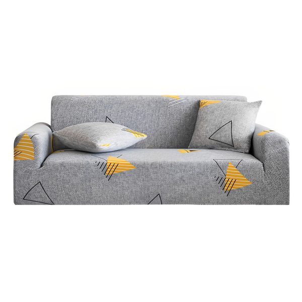1-SOGA 4-Seater Geometric Print Sofa Cover Couch Protector High Stretch Lounge Slipcover Home Decor