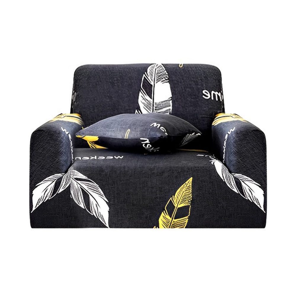 1-SOGA 1-Seater Feather Print Sofa Cover Couch Protector High Stretch Lounge Slipcover Home Decor
