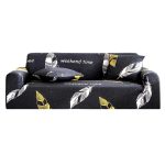 1-SOGA 4-Seater Feather Print Sofa Cover Couch Protector High Stretch Lounge Slipcover Home Decor