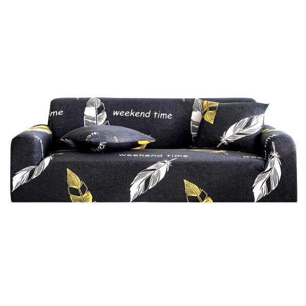 1-SOGA 4-Seater Feather Print Sofa Cover Couch Protector High Stretch Lounge Slipcover Home Decor