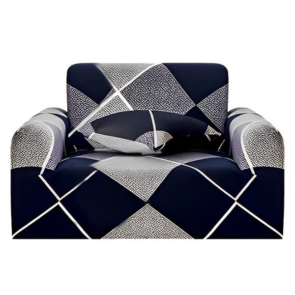 1-SOGA 1-Seater Checkered Sofa Cover Couch Protector High Stretch Lounge Slipcover Home Decor