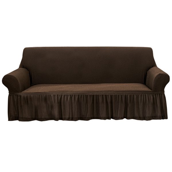 1-SOGA 4-Seater Coffee Sofa Cover with Ruffled Skirt Couch Protector High Stretch Lounge Slipcover Home Decor