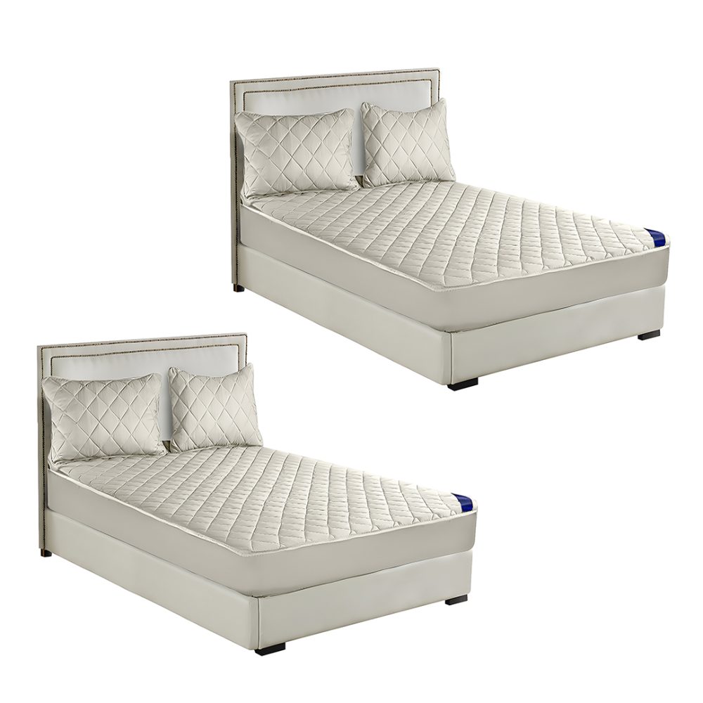 1-SOGA 2X White 183cm Wide Cross-Hatch Mattress Cover Thick Quilted Stretchable Bed Spread Sheet Protector with Pillow Covers