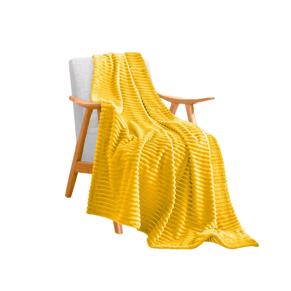 1-SOGA Yellow Throw Blanket Warm Cozy Striped Pattern Thin Flannel Coverlet Fleece Bed Sofa Comforter
