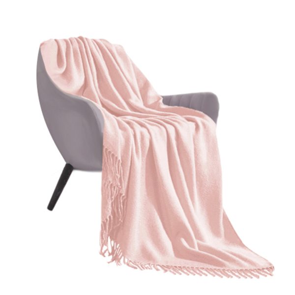 1-SOGA Pink Acrylic Knitted Throw Blanket Solid Fringed Warm Cozy Woven Cover Couch Bed Sofa Home Decor