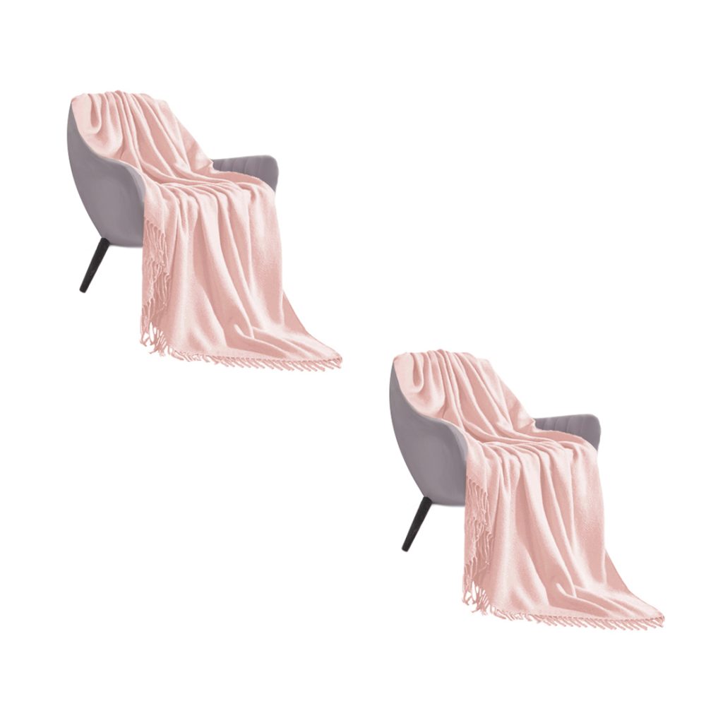 1-SOGA 2X Pink Acrylic Knitted Throw Blanket Solid Fringed Warm Cozy Woven Cover Couch Bed Sofa Home Decor