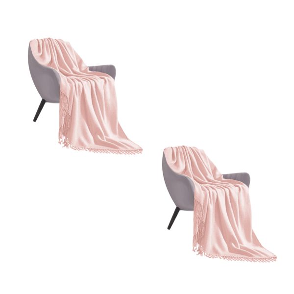 1-SOGA 2X Pink Acrylic Knitted Throw Blanket Solid Fringed Warm Cozy Woven Cover Couch Bed Sofa Home Decor