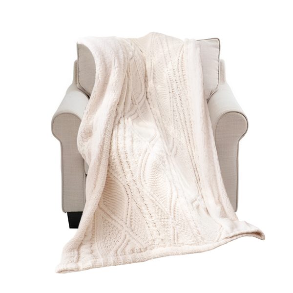 1-SOGA 200X230cm Throw Blanket White Chenille Fleece Knitted Fabric on One Side Soft Suede