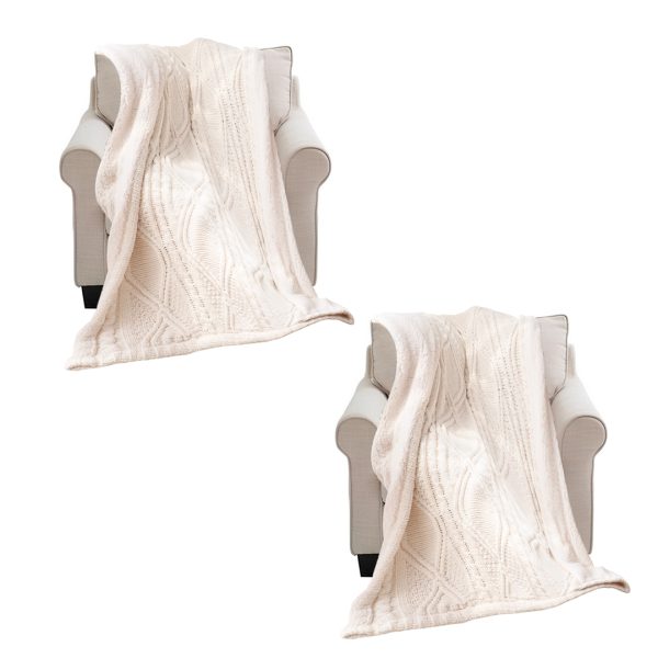 1-SOGA 2X 200X230cm Throw Blanket White Chenille Fleece Knitted Fabric on One Side Soft Suede