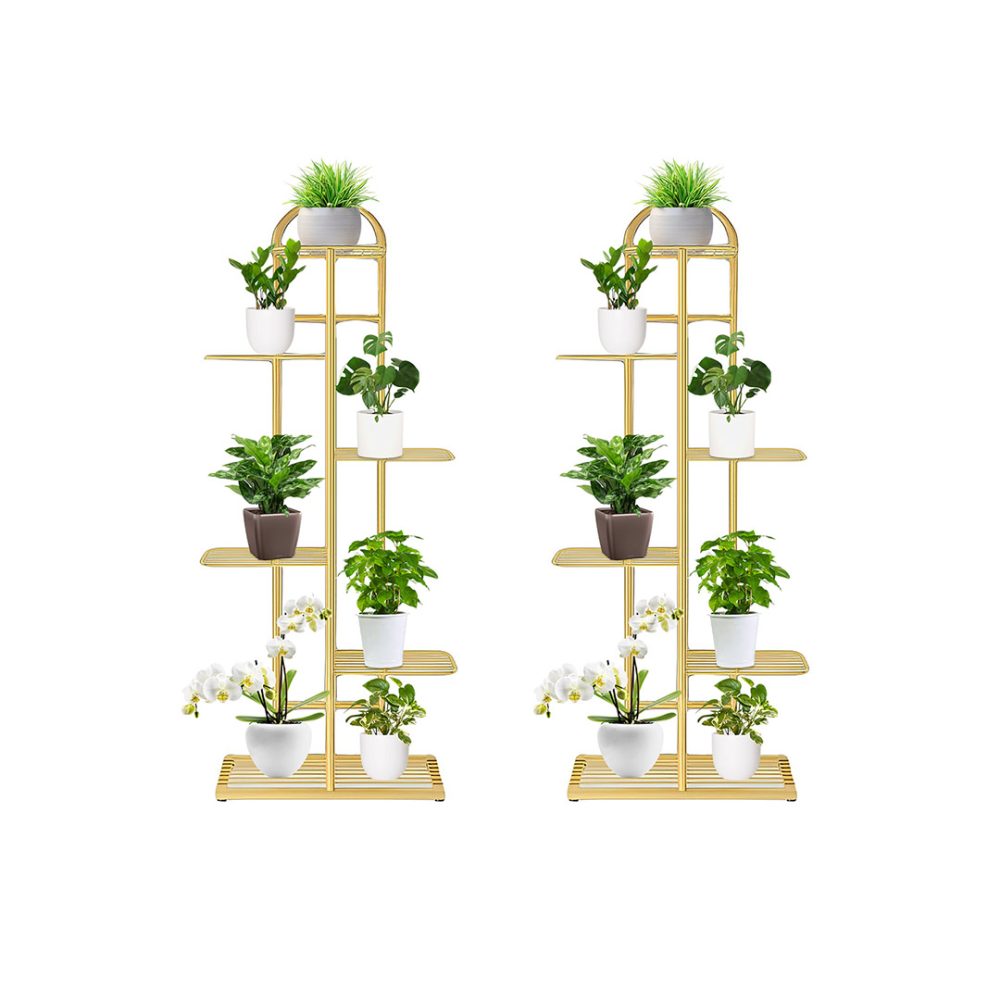 1-SOGA 2X 6 Tier 7 Pots Gold Metal Plant Stand Flowerpot Display Shelf Rack Indoor Home Office Decor
