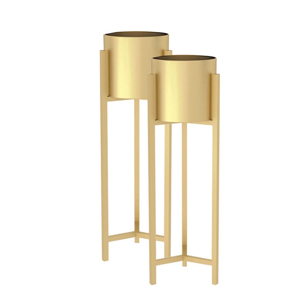 1-SOGA 2X 75cm Gold Metal Plant Stand with Flower Pot Holder Corner Shelving Rack Indoor Display