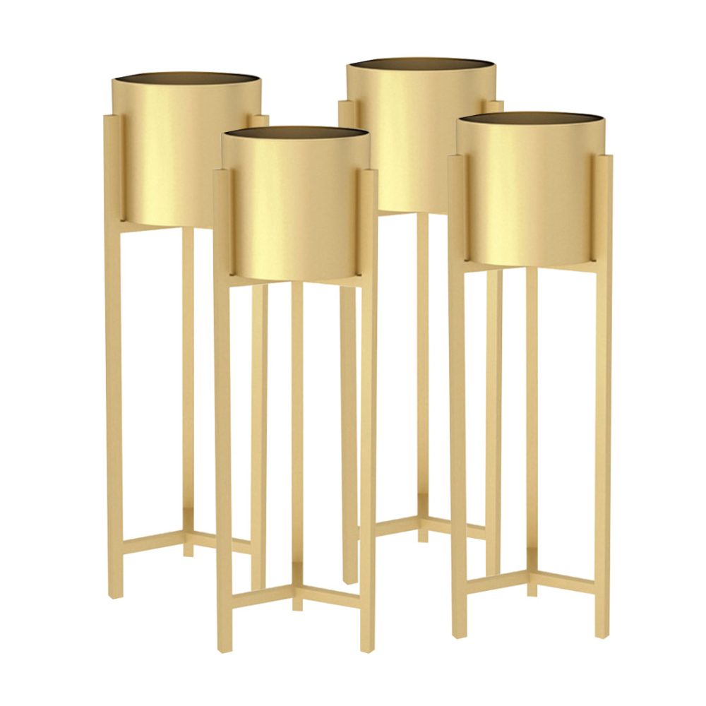 1-SOGA 4X 75cm Gold Metal Plant Stand with Flower Pot Holder Corner Shelving Rack Indoor Display
